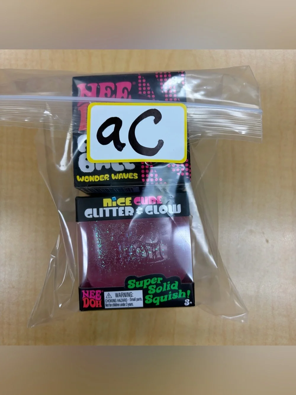 Lot of 2: Pink Needoh Fuzz Ball Wonder Wave/Nice Cube Glitter & Glow Fidget New